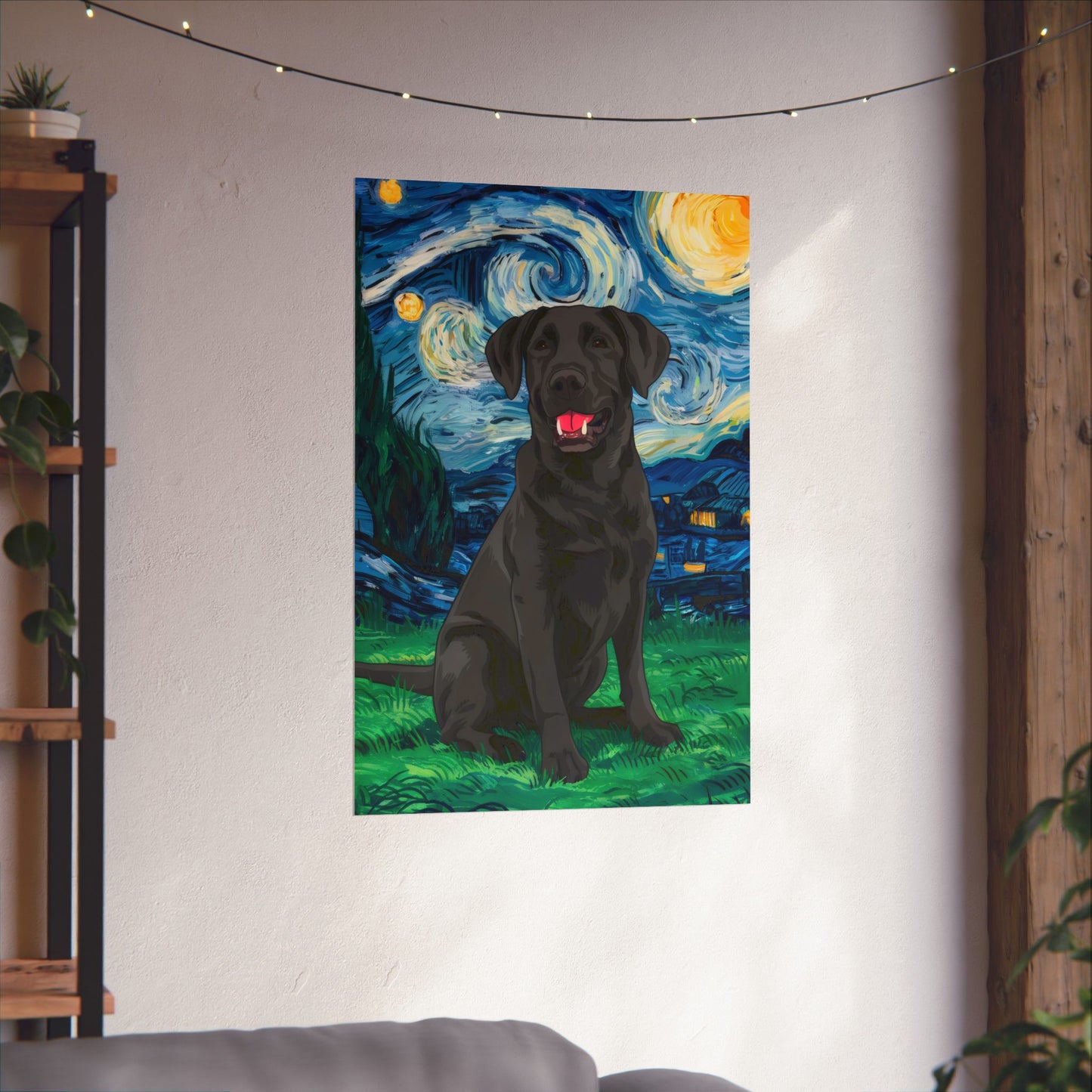 Cute Labrador Van Gogh Starry Night Matte Vertical Posters