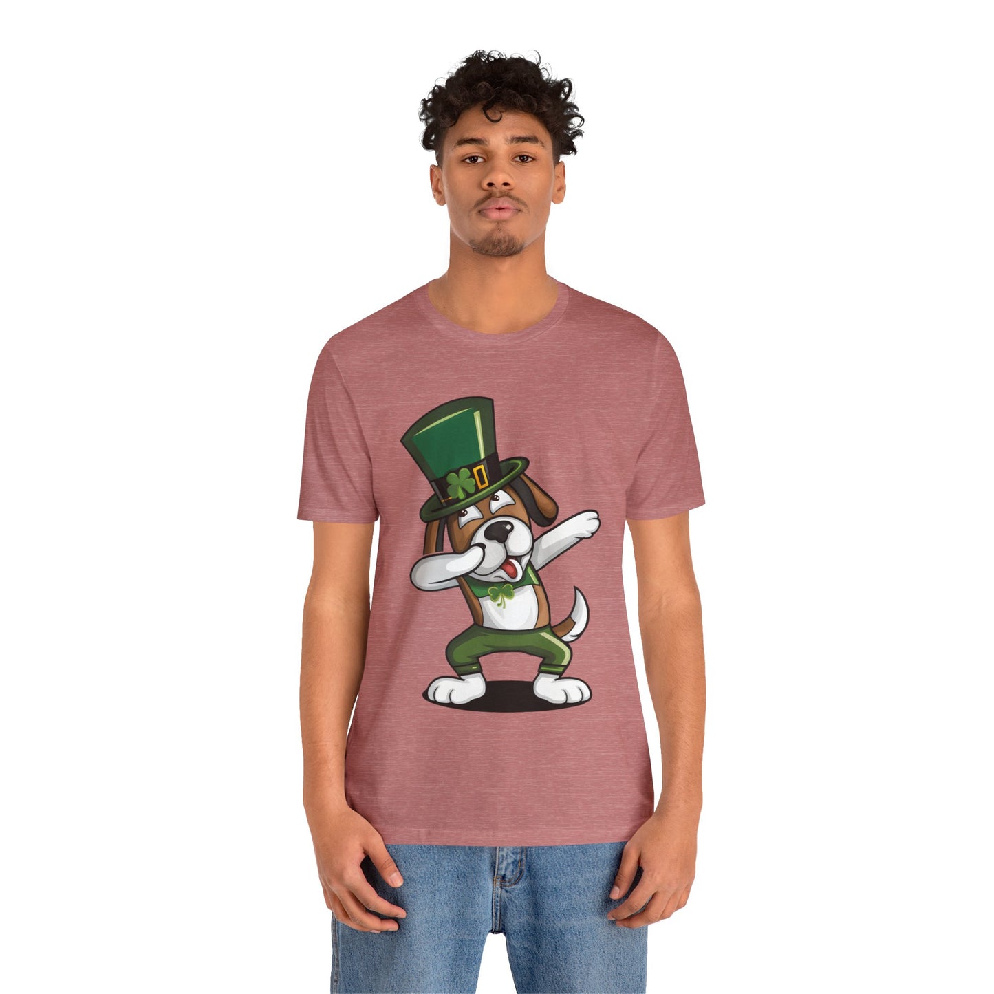 Cute Cartoon St Patrick's Day Dog Dabbing Unisex Jersey Short Sleeve Tee