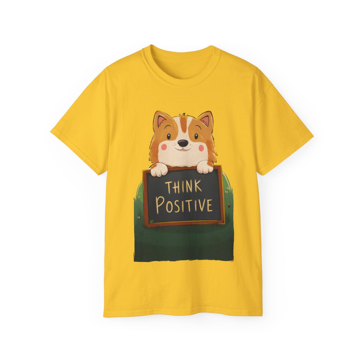 Cute Dog Cartoon Organic T-Shirt - Think Positive Quote