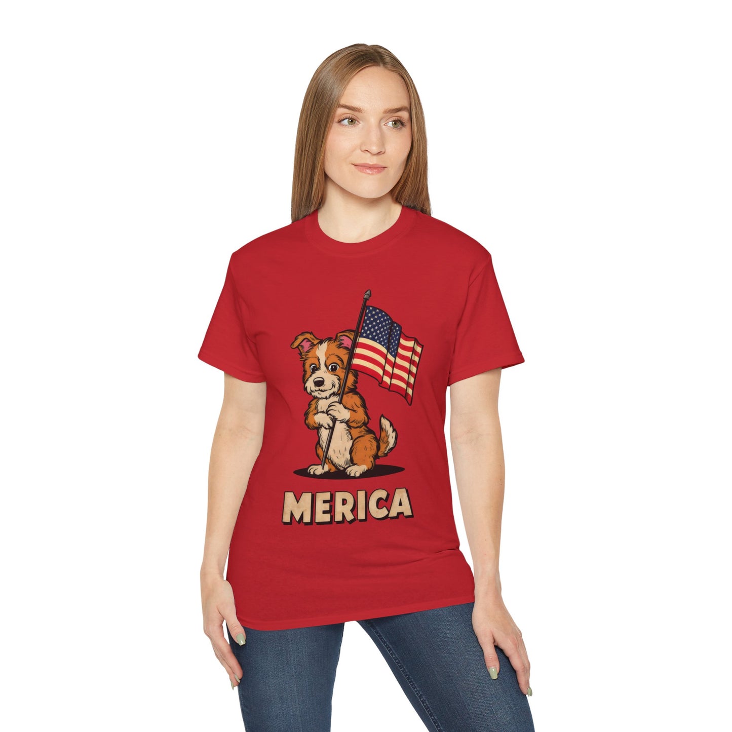 Cute Dog Cartoon Fourth of July Merica Organic T-Shirt