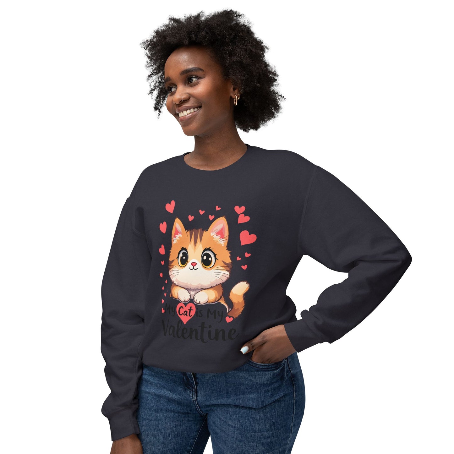 Cartoon Cat Valentine Crewneck Sweatshirt