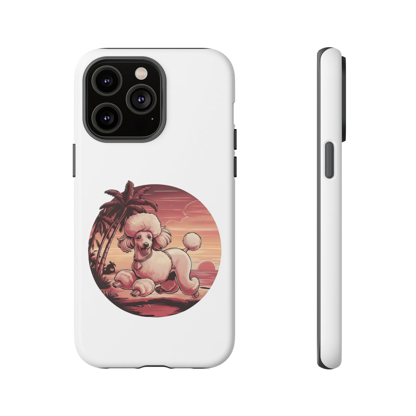 Cute Cartoon Poodle 80s Vintage Sunset Retro iPhone Tough Cases