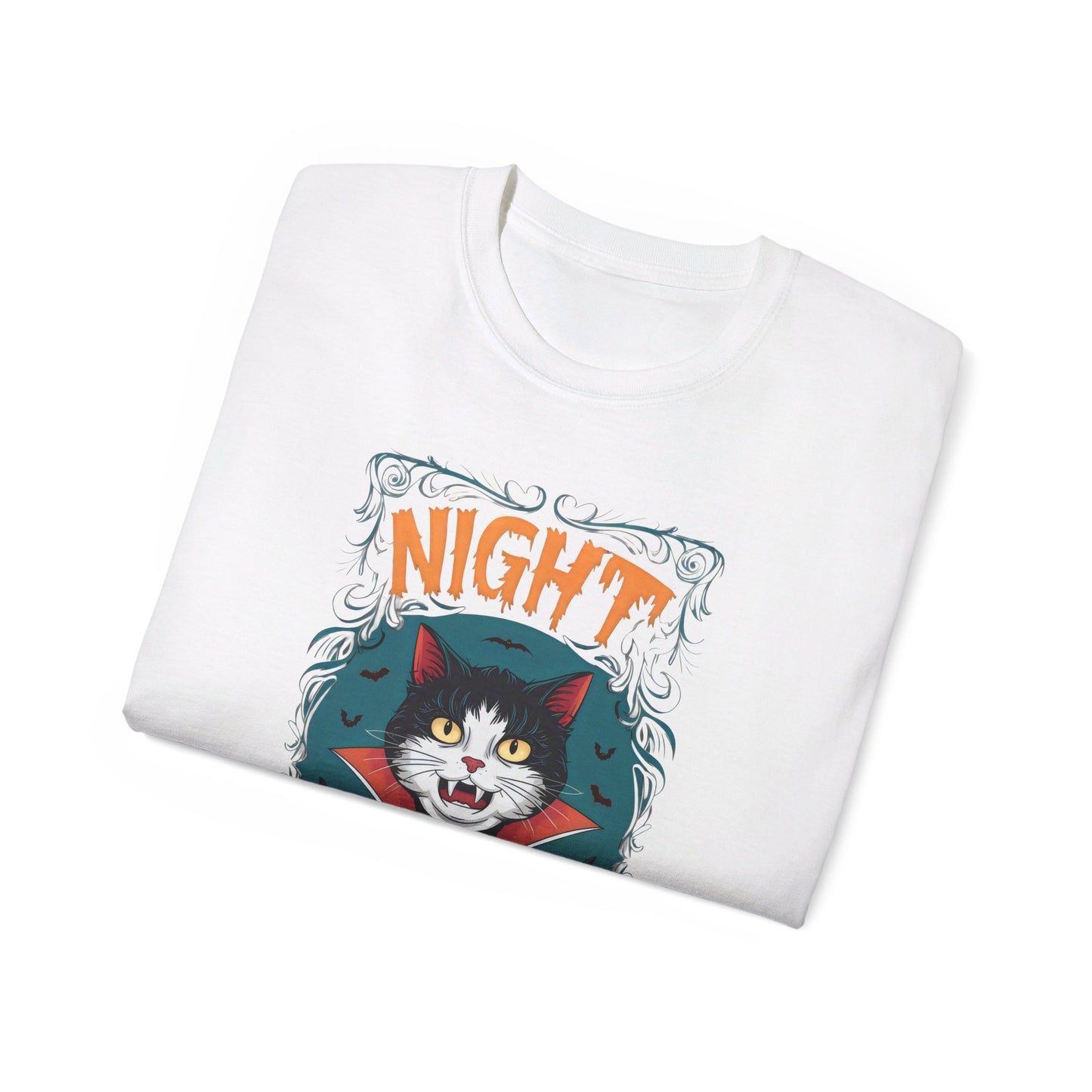 Cute Cat Cartoon Night of the Vampurr Unisex Organic T-Shirt