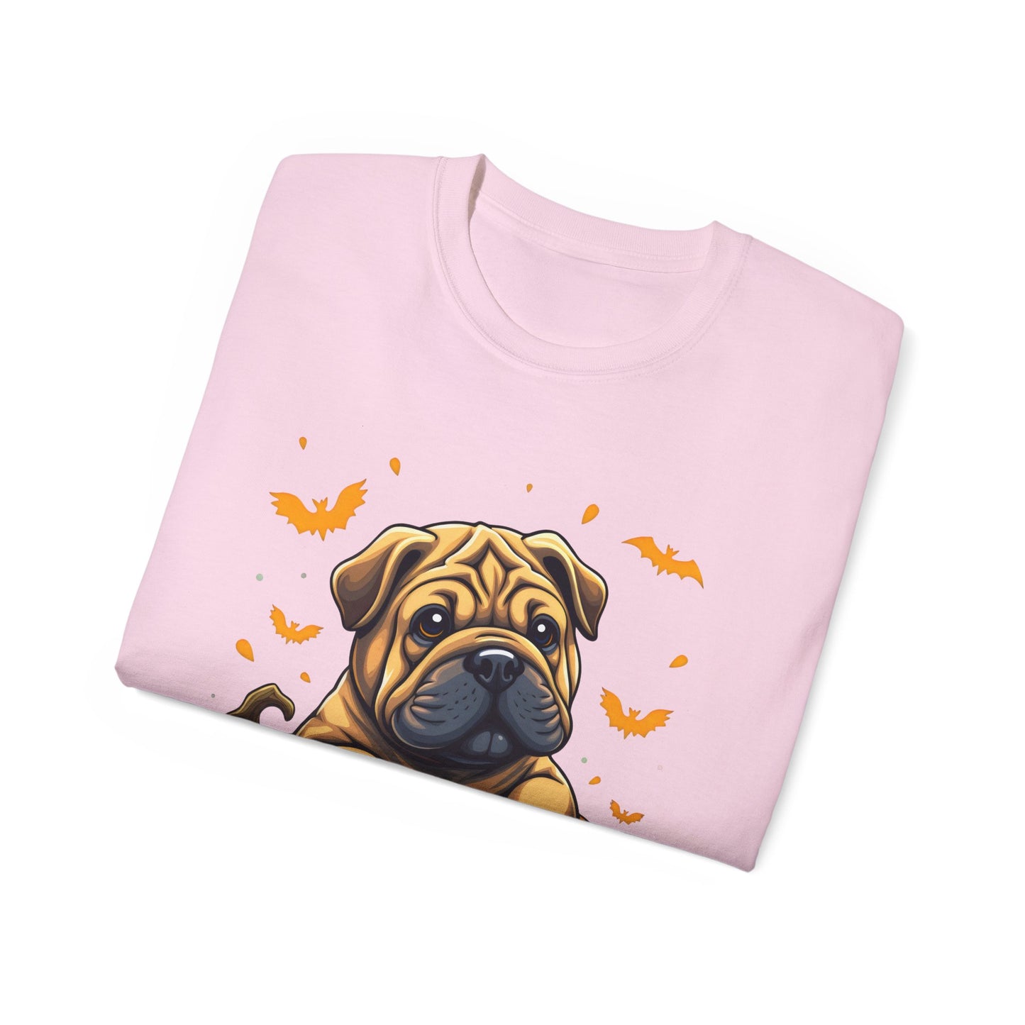 Cute Dog Cartoon Shar Pei Halloween Trick or Treat Unisex Organic T-Shirt