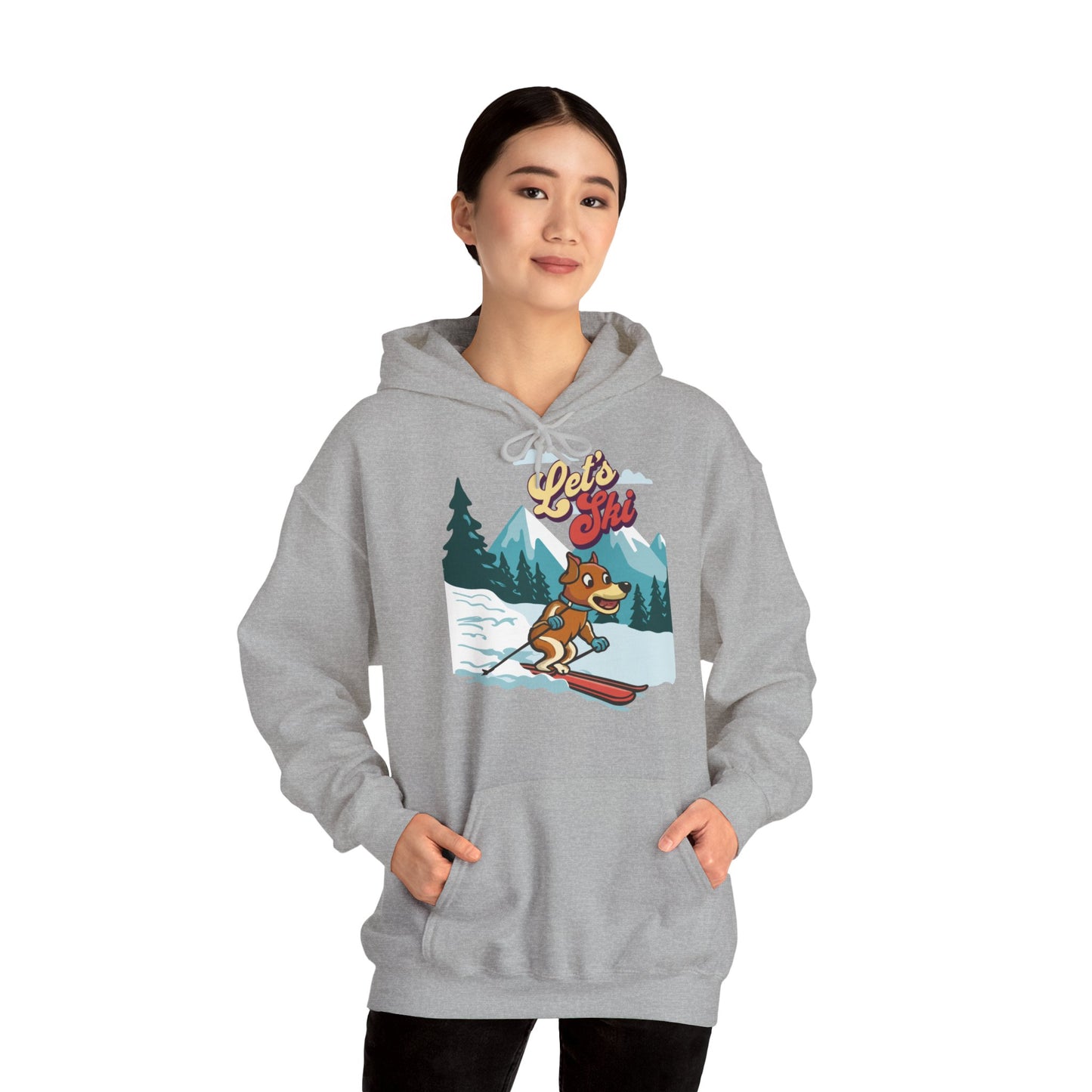 Cute Funny Dog Cartoon Let's Ski Unisex Hooded Sweatshirt