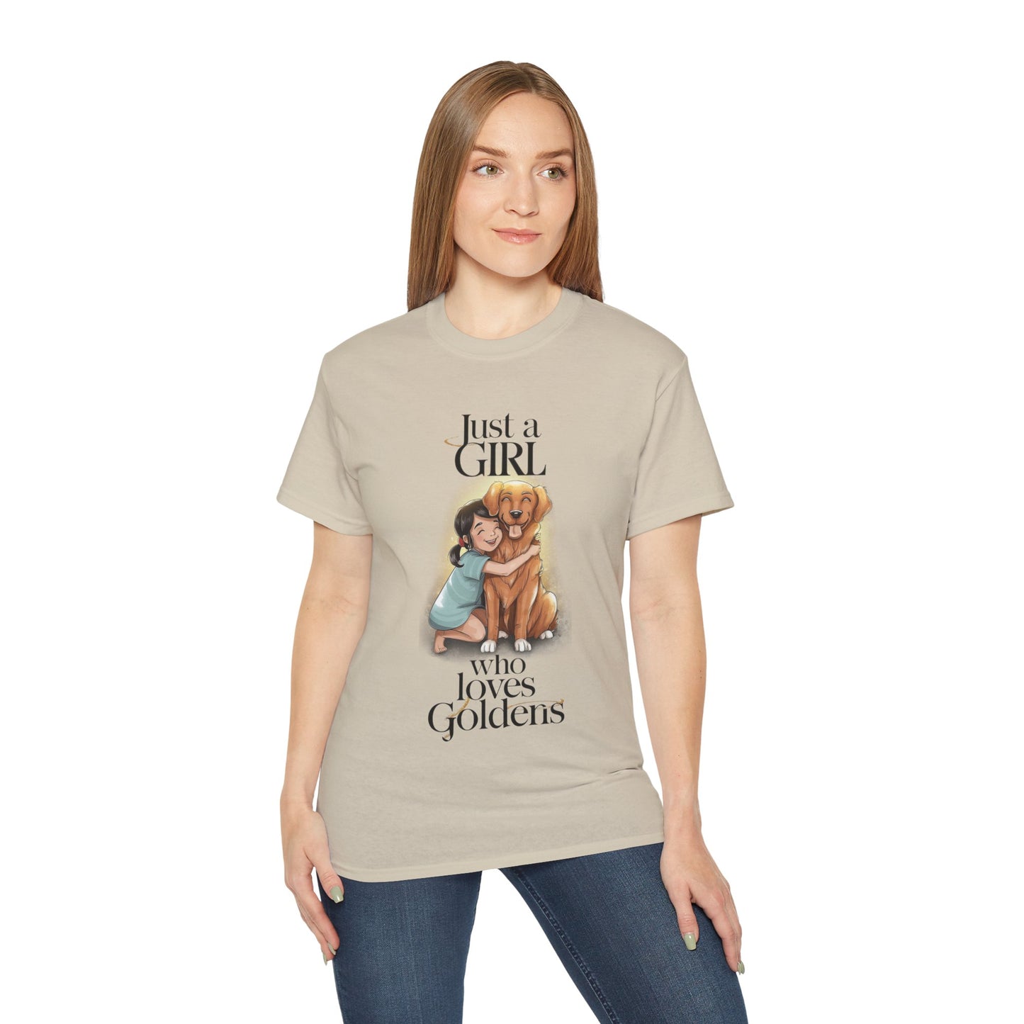 Cute Dog Cartoon Just a Girl Who Loves Goldens Unisex Organic T-Shirt