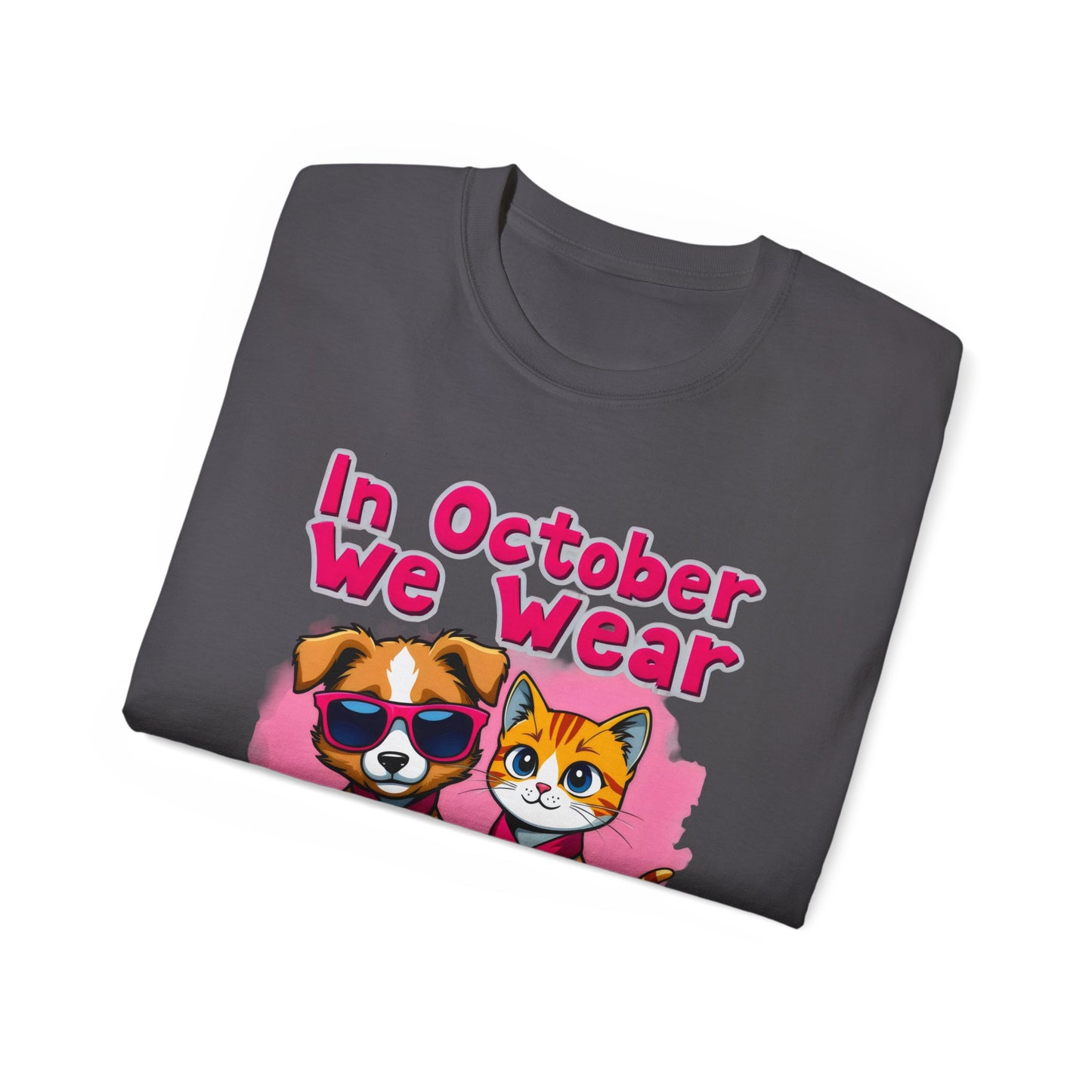 Cute Pet Cartoon In October We Wear Pink Unisex Organic T-Shirt