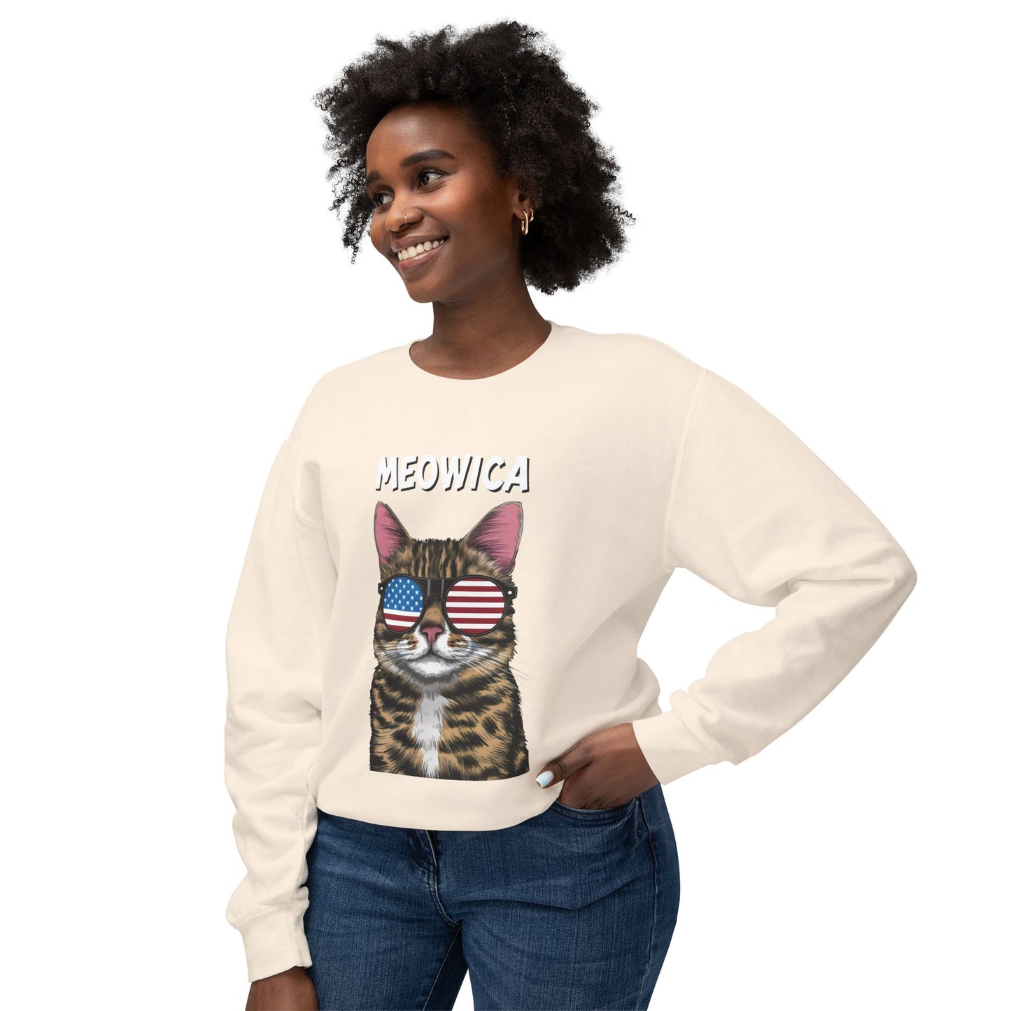 Cat Meme Crewneck Sweatshirt - Cute Meowica Design