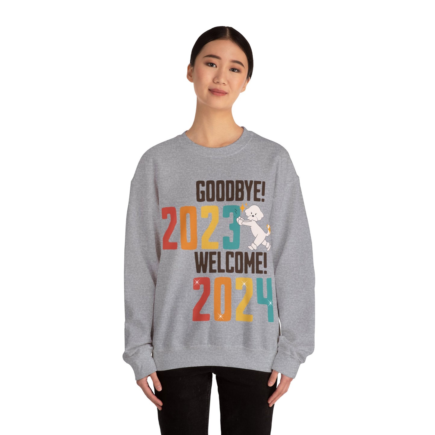 Cheeky Bichon Cute Funny Goodbye 2023 Welcome 2024 Unisex Crewneck Sweatshirt