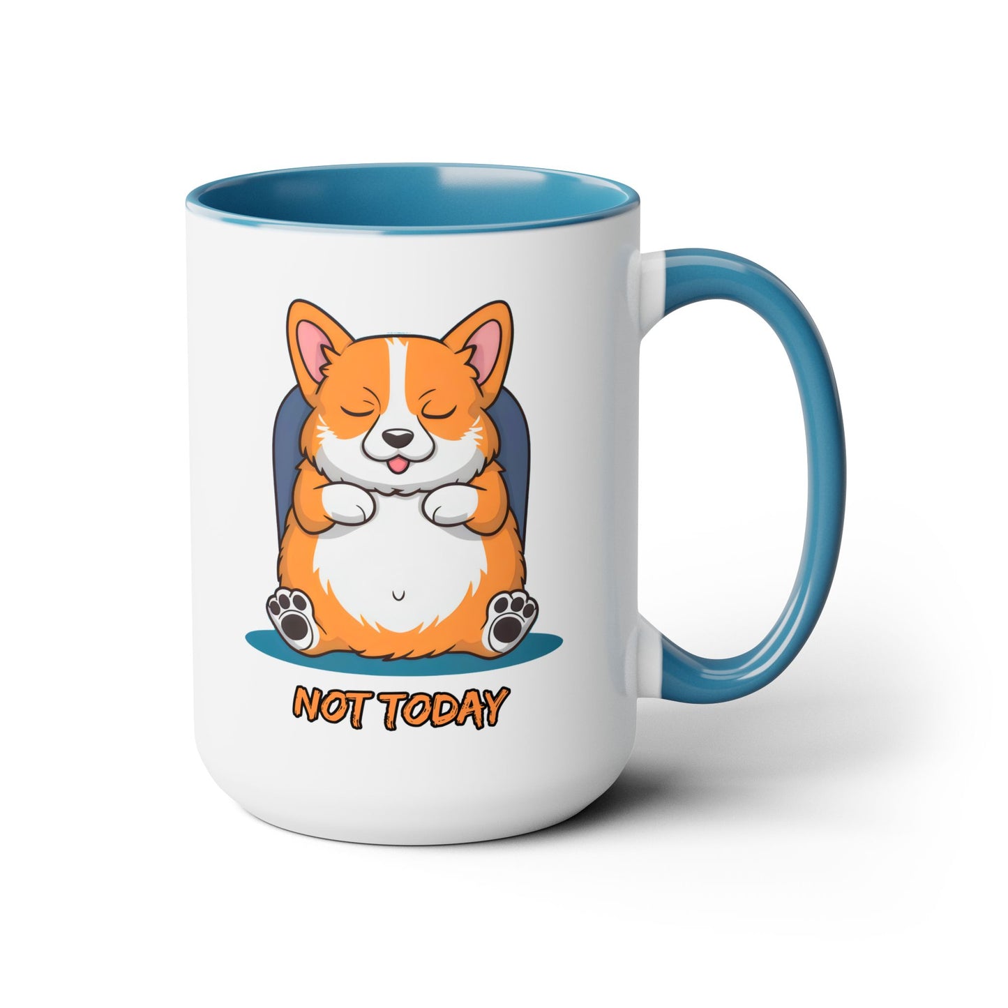 Cute Funny Dog Cartoon Corgi Not Today Meme Two-Tone Coffee Mugs, 15oz