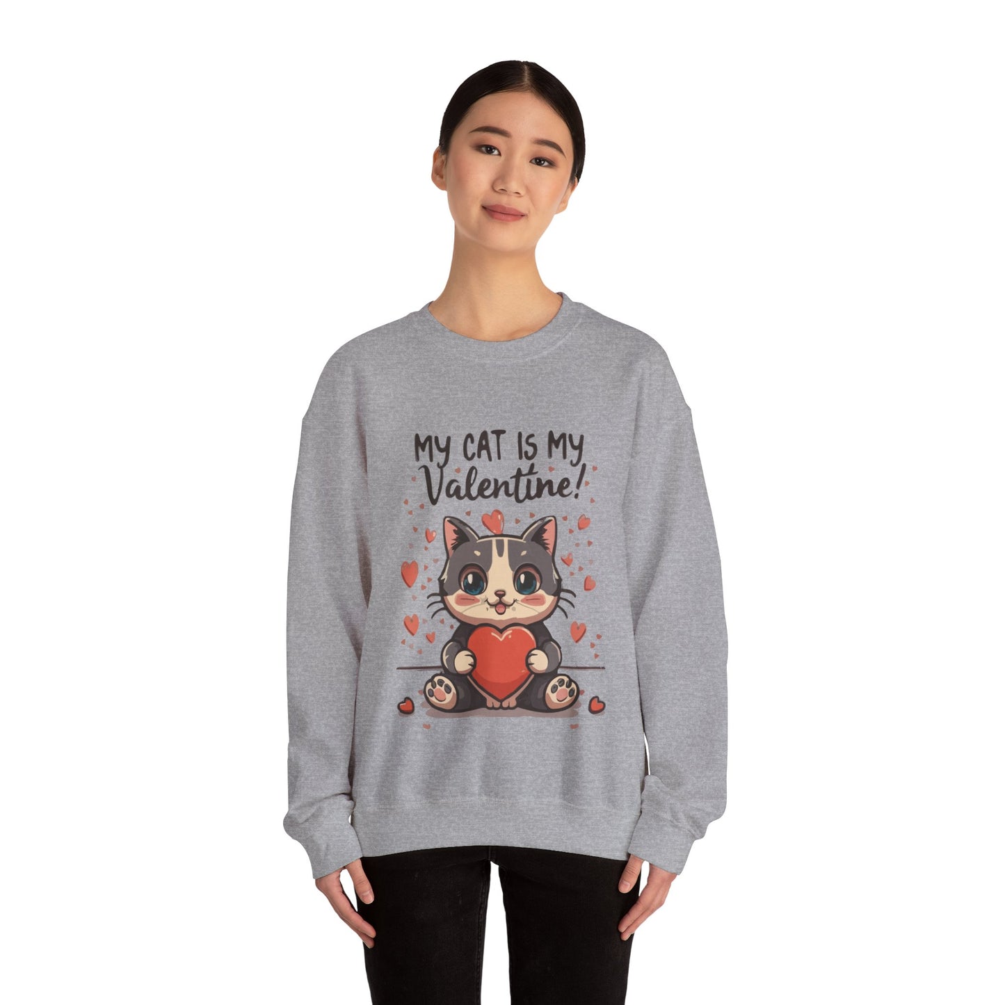 Cute Funny Cat Cartoon My Cat is My Valentine Meme Crewneck Sweatshirt