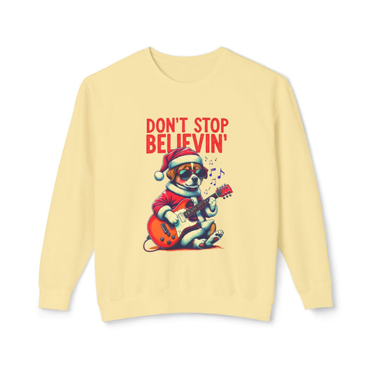 Cute Dog Cartoon Christmas Don't Stop Believin Sweatshirt