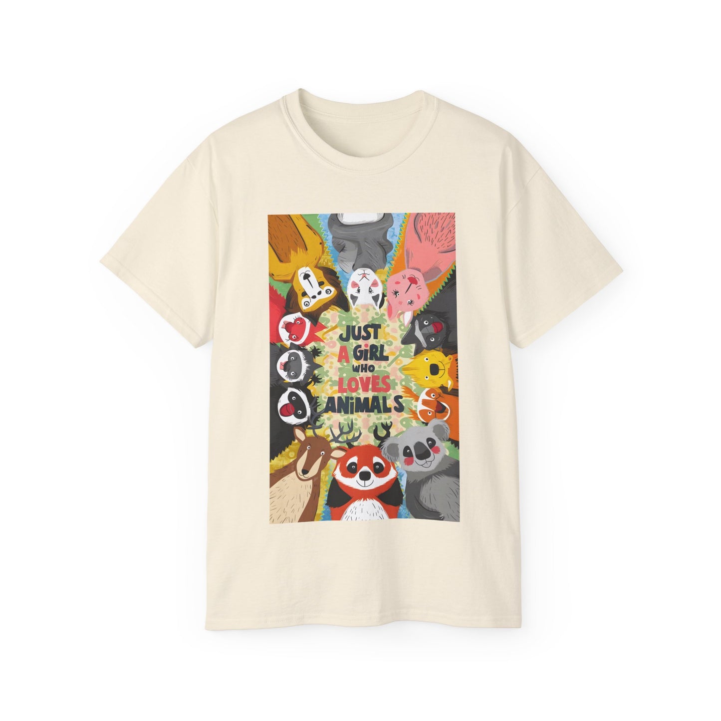 Cute Cartoon Just a Girl Who Loves Animals Unisex Organic T-Shirt