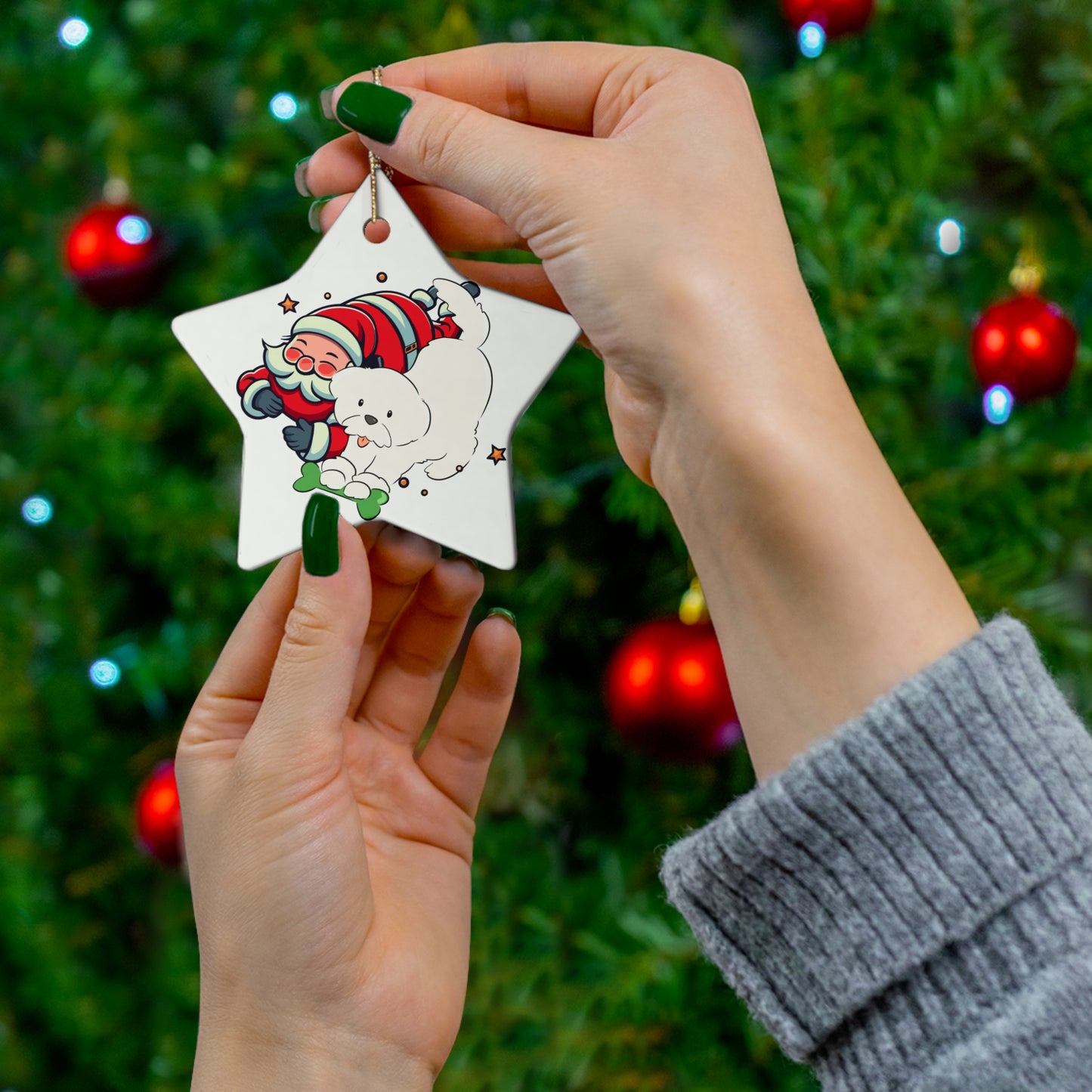 Cheeky Bichon Christmas Ceramic Ornament, 4 Shapes