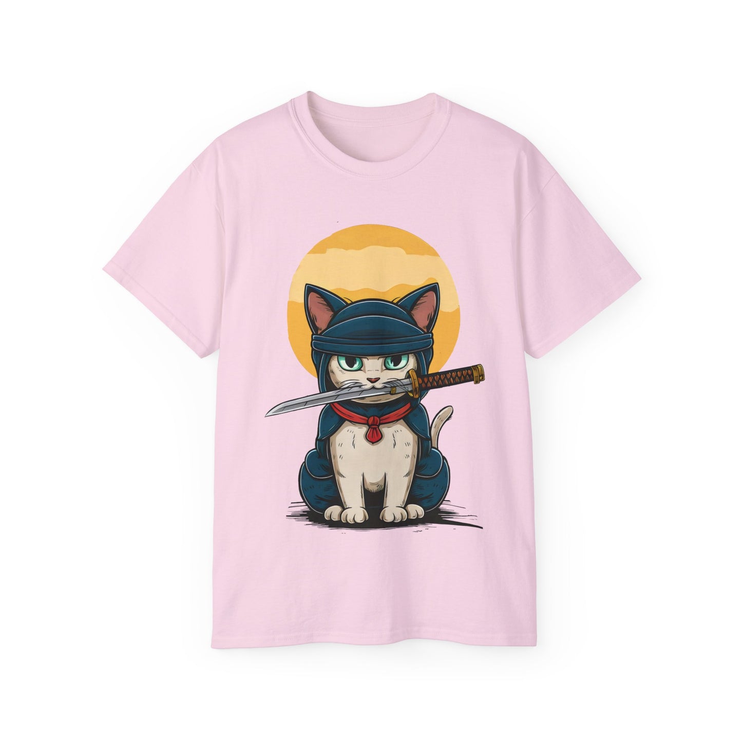 Cute Cartoon Samurai Ninja Cat Organic T-Shirt