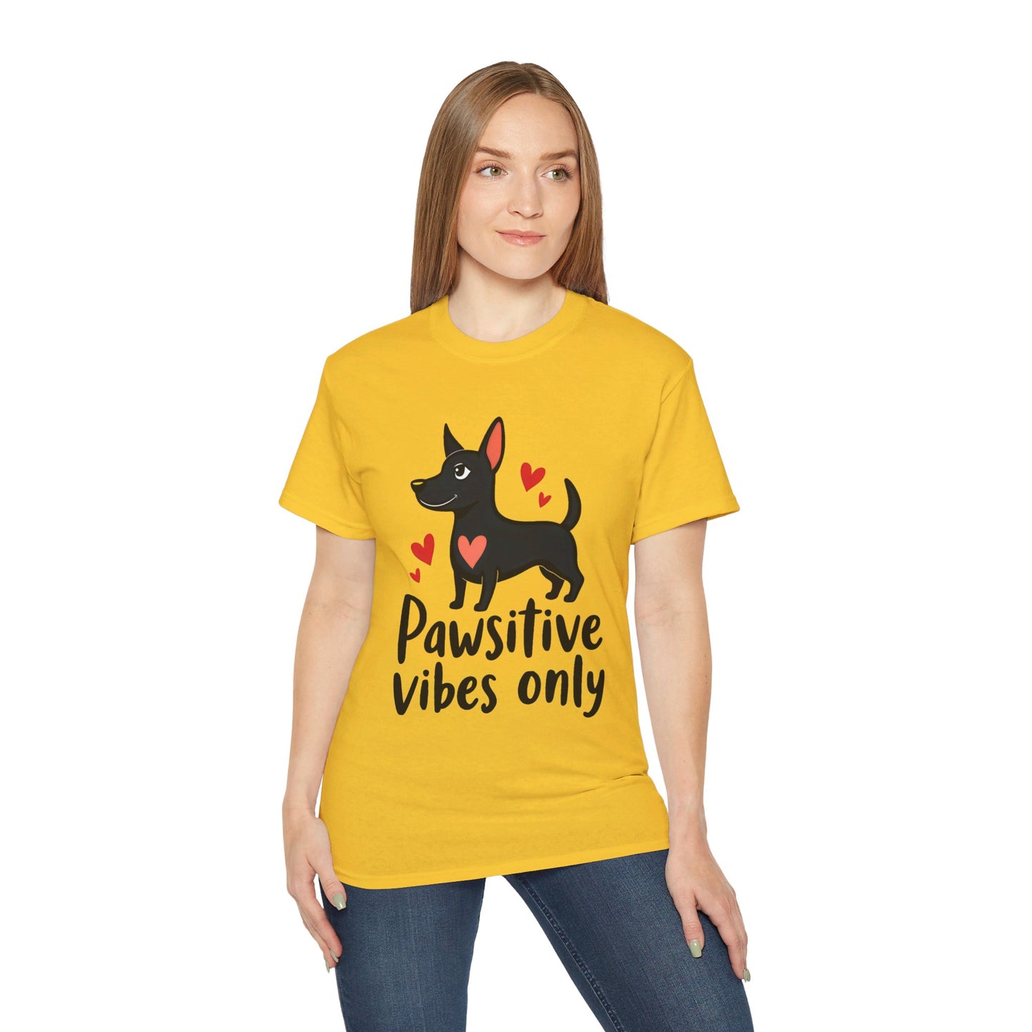 Cute Dog Cartoon Pawsitive Vibes Only Unisex Organic T-Shirt