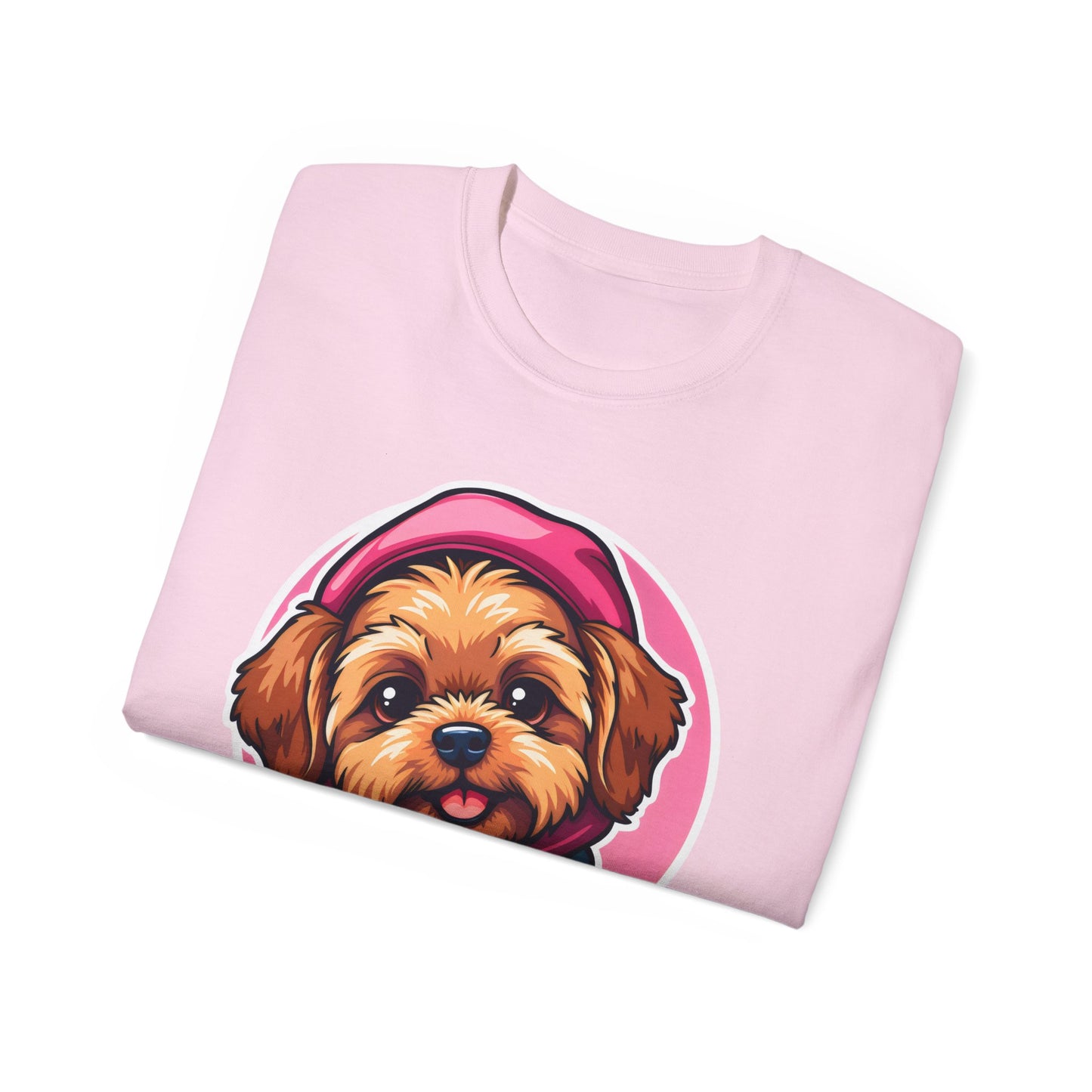 Poodle Dog Cartoon Pink Ribbon Breast Cancer Awareness Unisex Organic T-Shirt