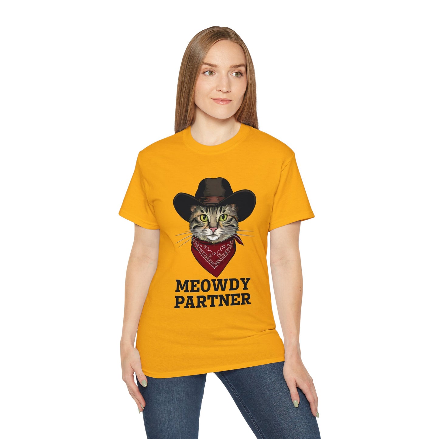 Cute Cat Cartoon Meowdy Partner Unisex Organic T-Shirt