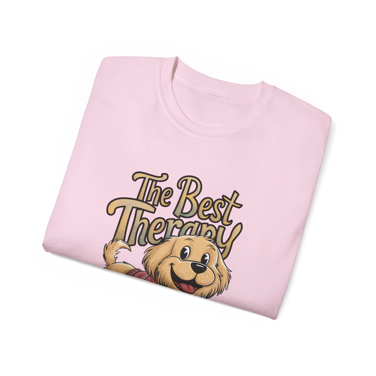 Cute Dog Cartoon The Best Therapy is a Golden Unisex Organic T-Shirt