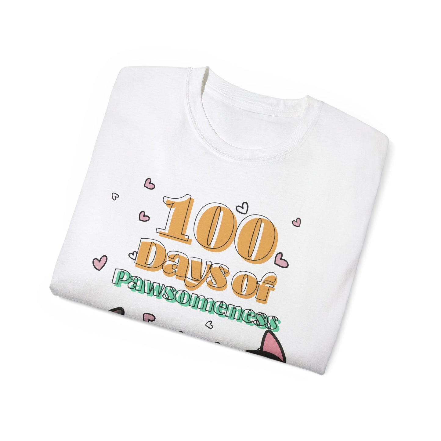 Cute Funny 100 Days of Pawsomeness Pet Lover Unisex Organic T-Shirt