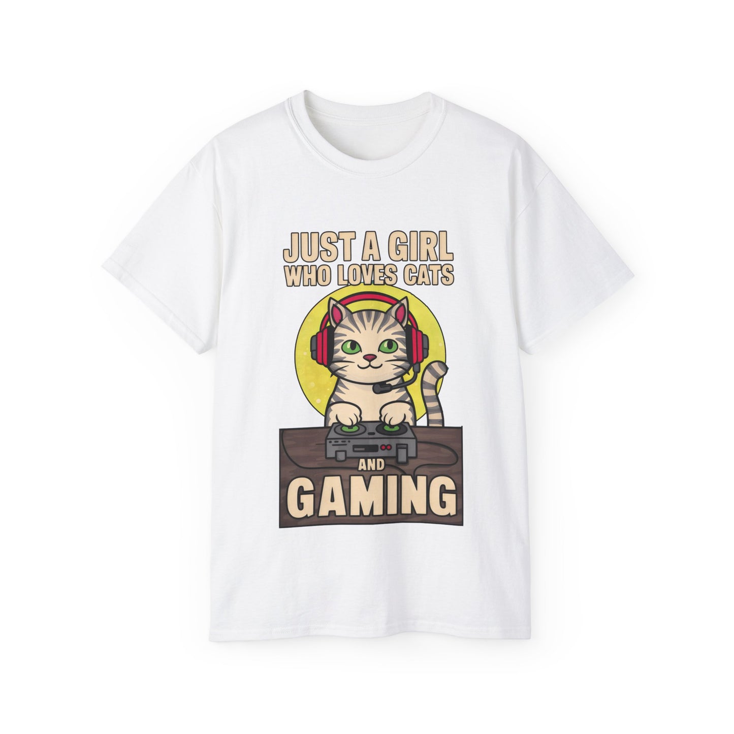 Cute Cartoon Just a Girl Who Loves Cats and Gaming Meme Organic T-Shirt