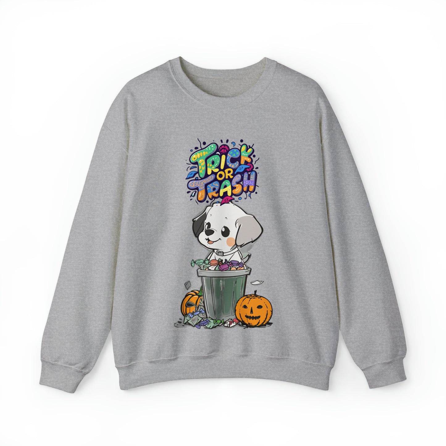 Cute Funny Trick or Trash Dog Unisex Crewneck Sweatshirt