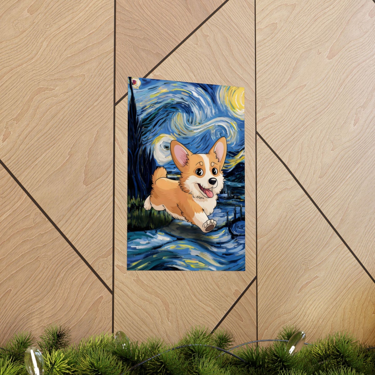 Cute Corgi Van Gogh Starry Night Matte Vertical Posters