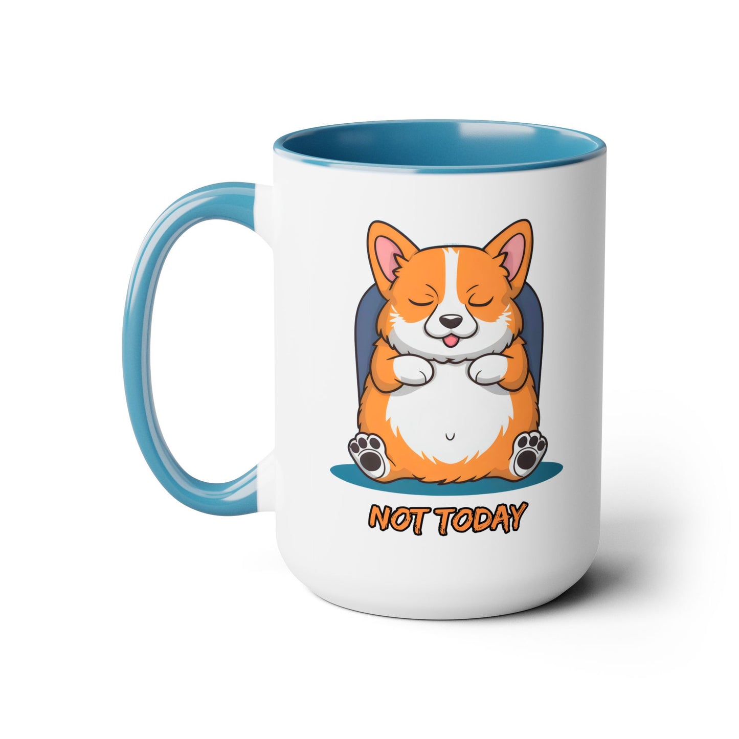 Cute Funny Dog Cartoon Corgi Not Today Meme Two-Tone Coffee Mugs, 15oz