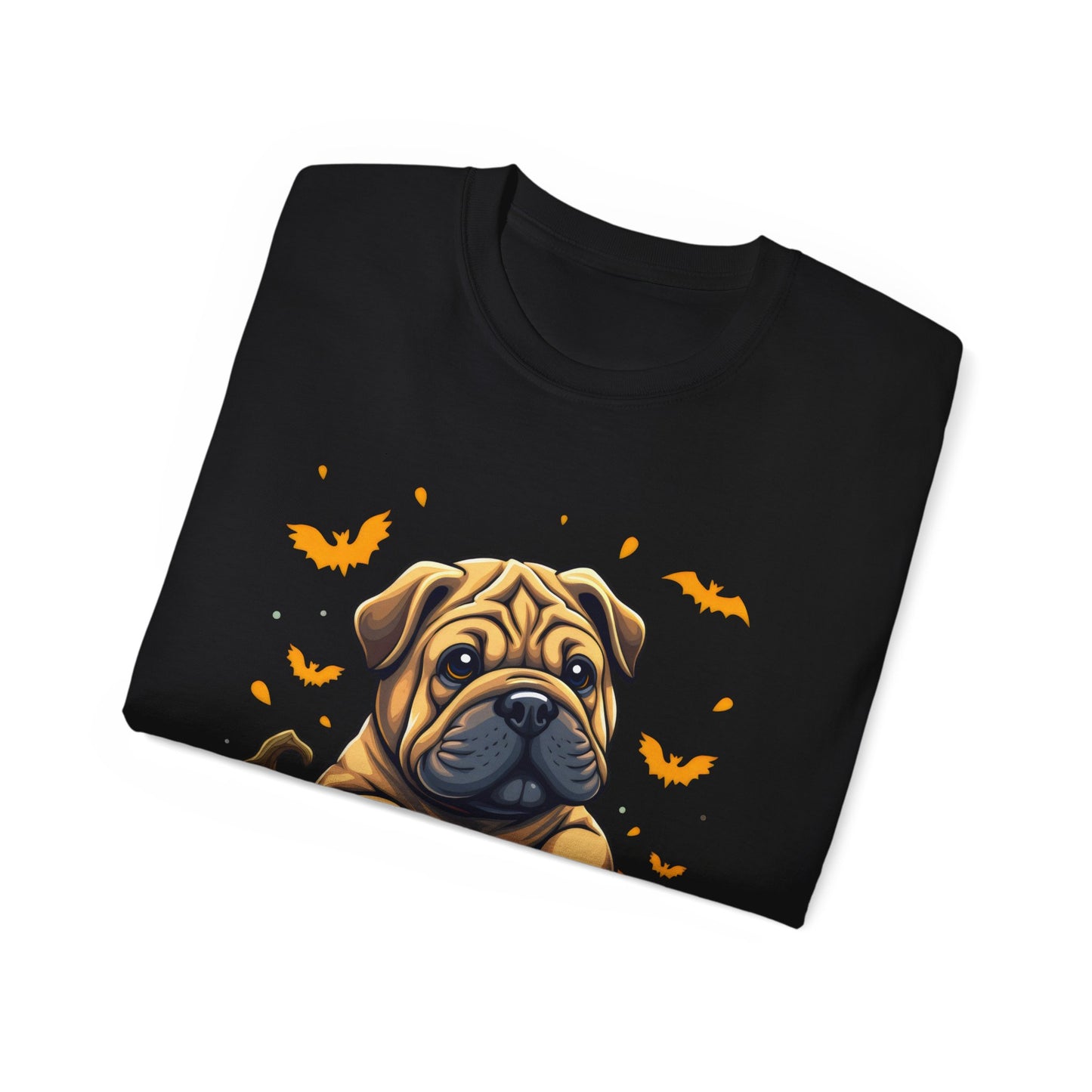 Cute Dog Cartoon Shar Pei Halloween Trick or Treat Unisex Organic T-Shirt