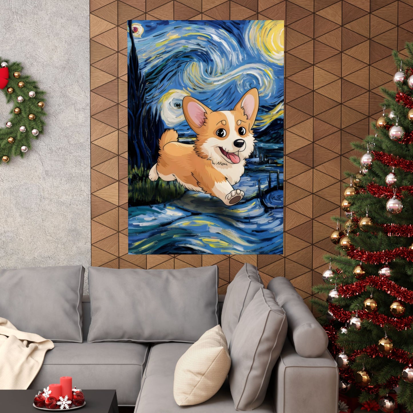 Cute Corgi Van Gogh Starry Night Matte Vertical Posters