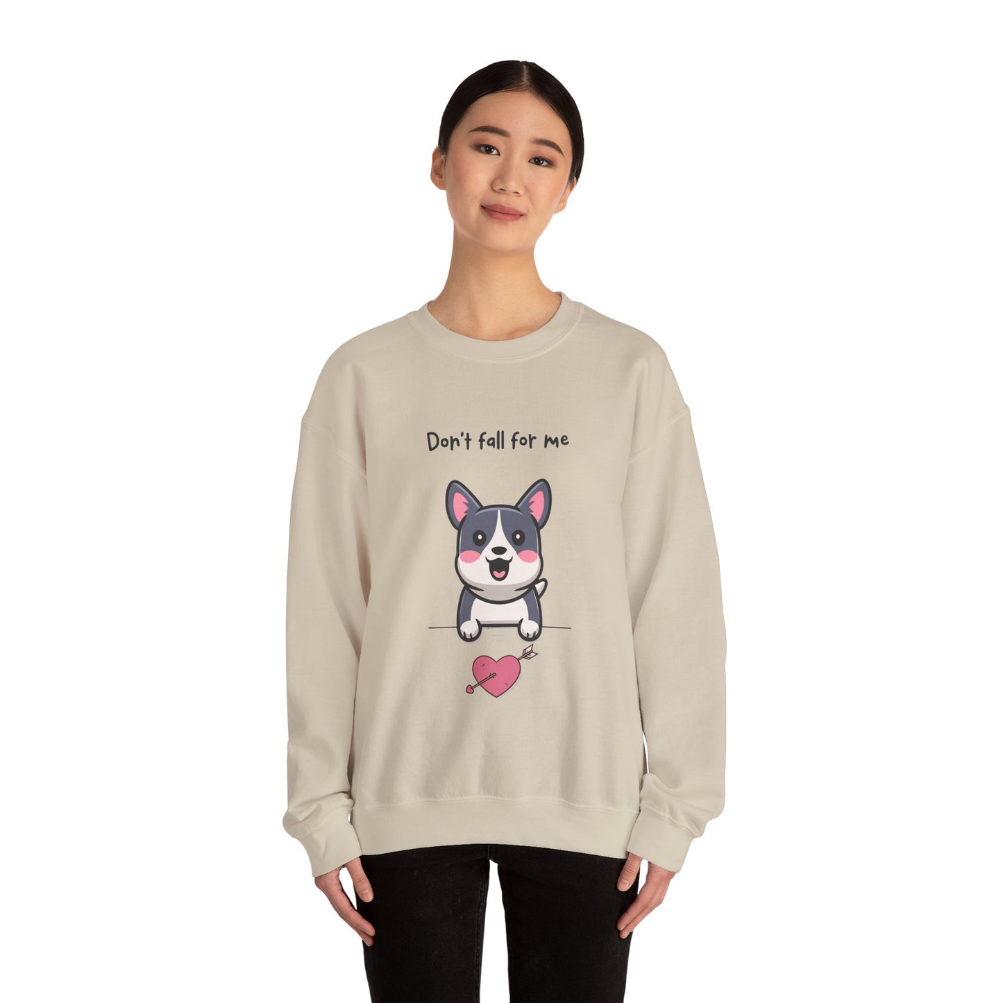 Cute Dog Cartoon Don't Fall for Me Valentine's Day Meme Crewneck Sweatshirt