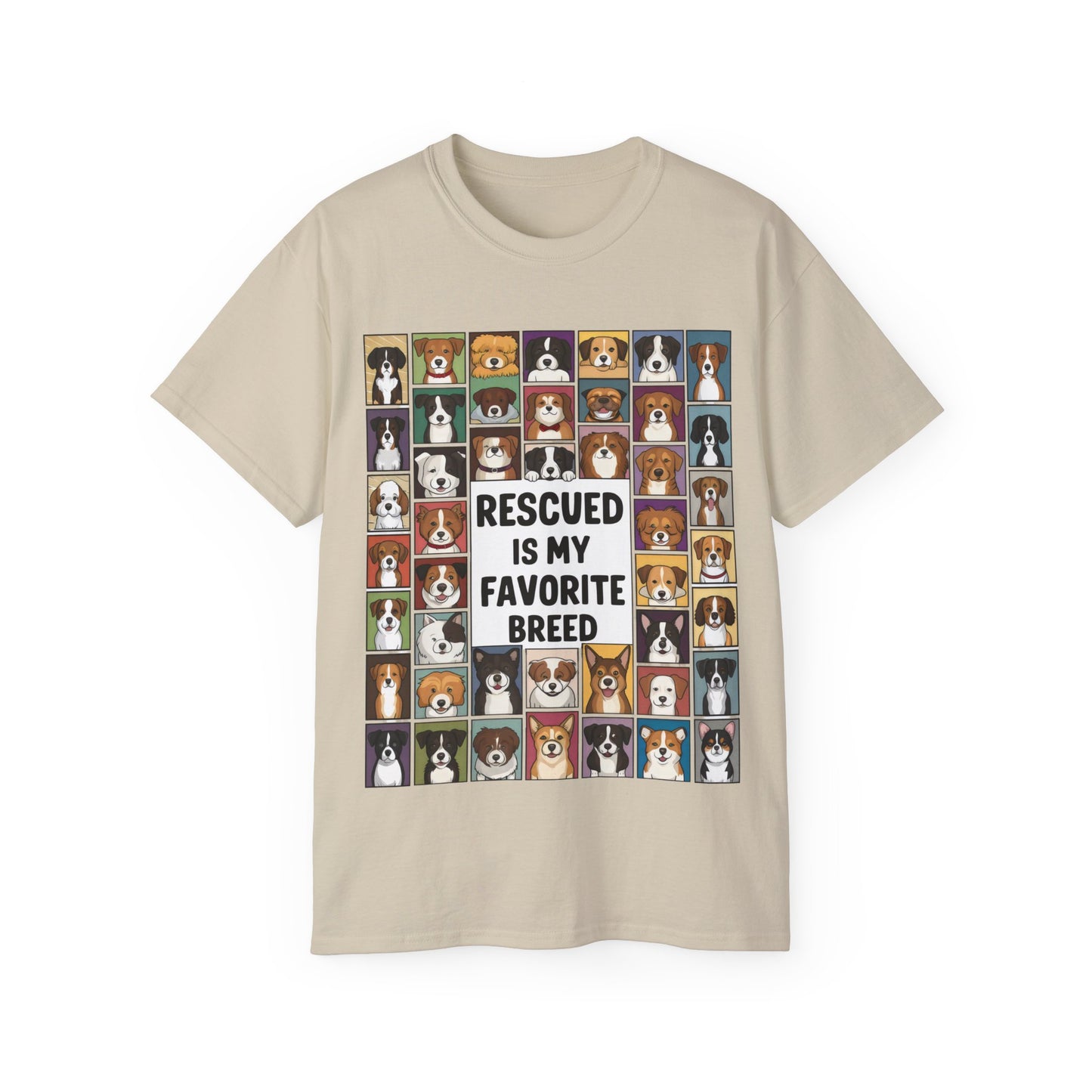 Cute Dog Cartoon Rescued is My Favorite Breed Unisex Organic T-Shirt