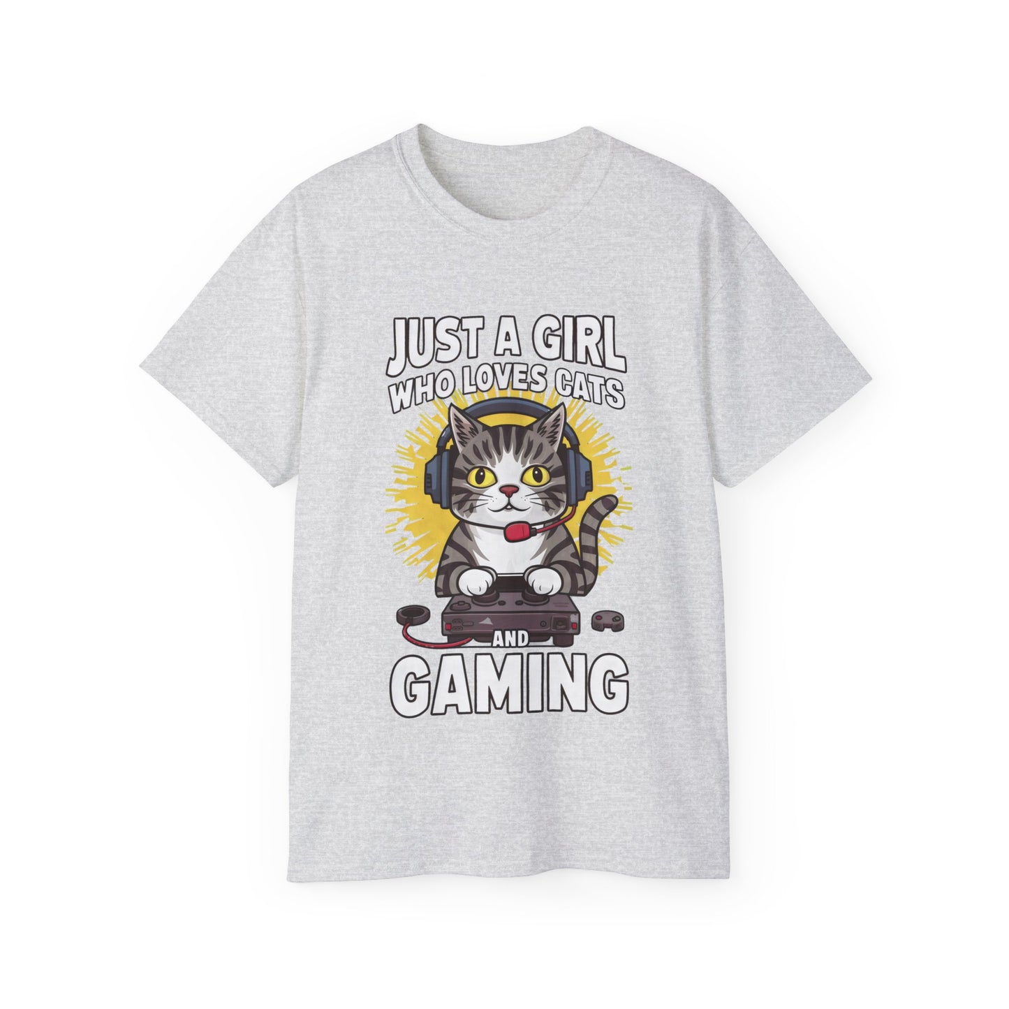 Cute Cartoon Just a Girl Who Loves Cats and Gaming Organic T-Shirt