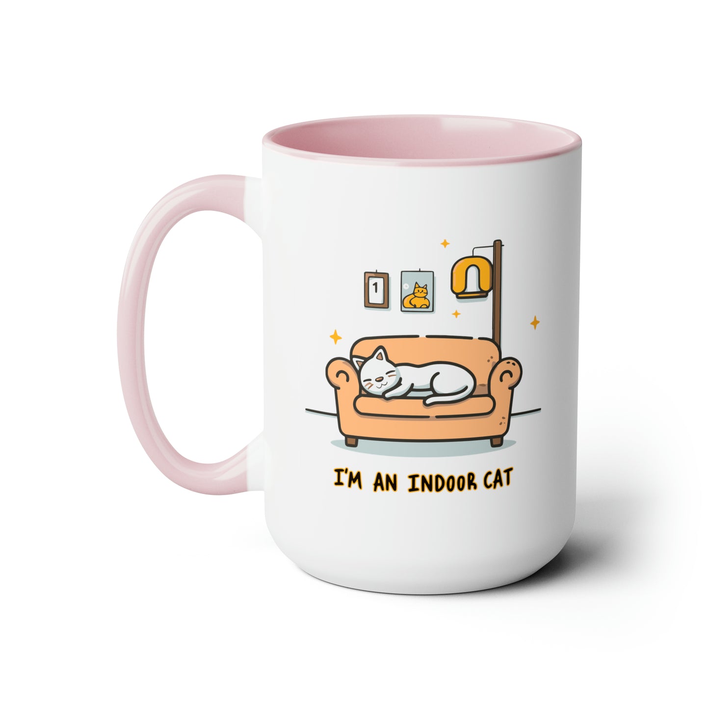 Cute Funny I'm an Indoor Cat Meme Cartoon Two-Tone Coffee Mugs, 15oz