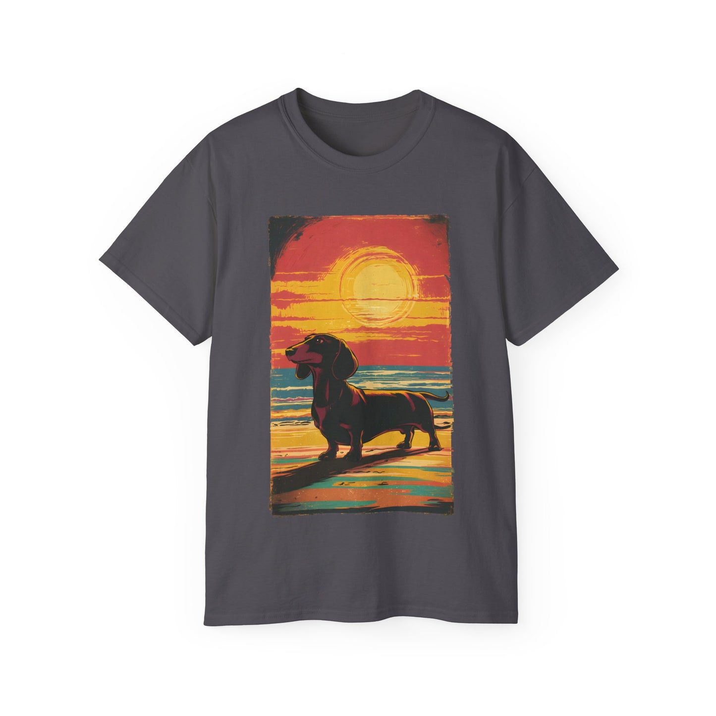 Vintage Dachshund Lover 60s 70s Retro Vintage Sunset Unisex Organic T-Shirt