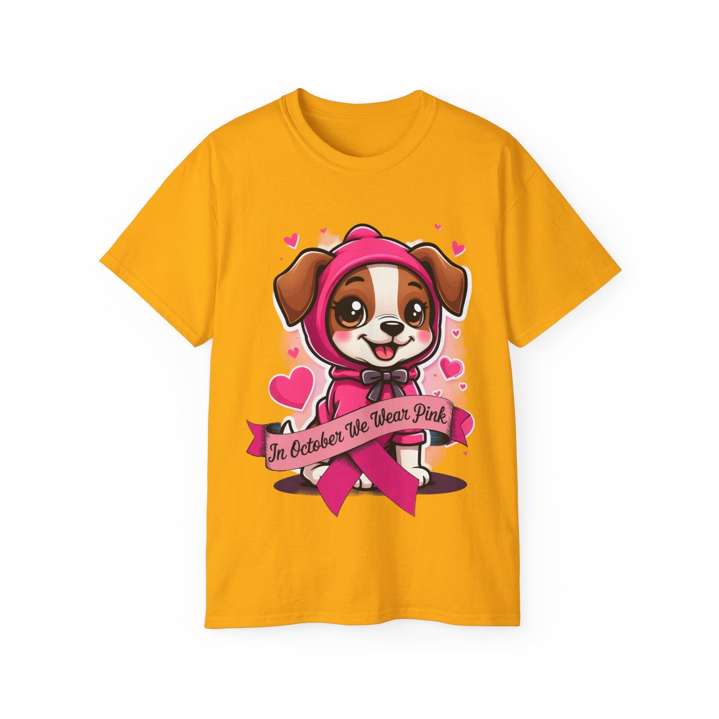 Cute Dog Cartoon In October We Wear Pink Unisex Organic T-Shirt