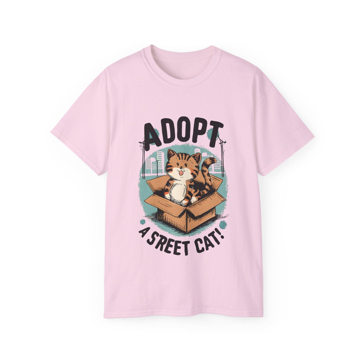 Cute Cat Cartoon Adopt a Street Cat Unisex Organic T-Shirt