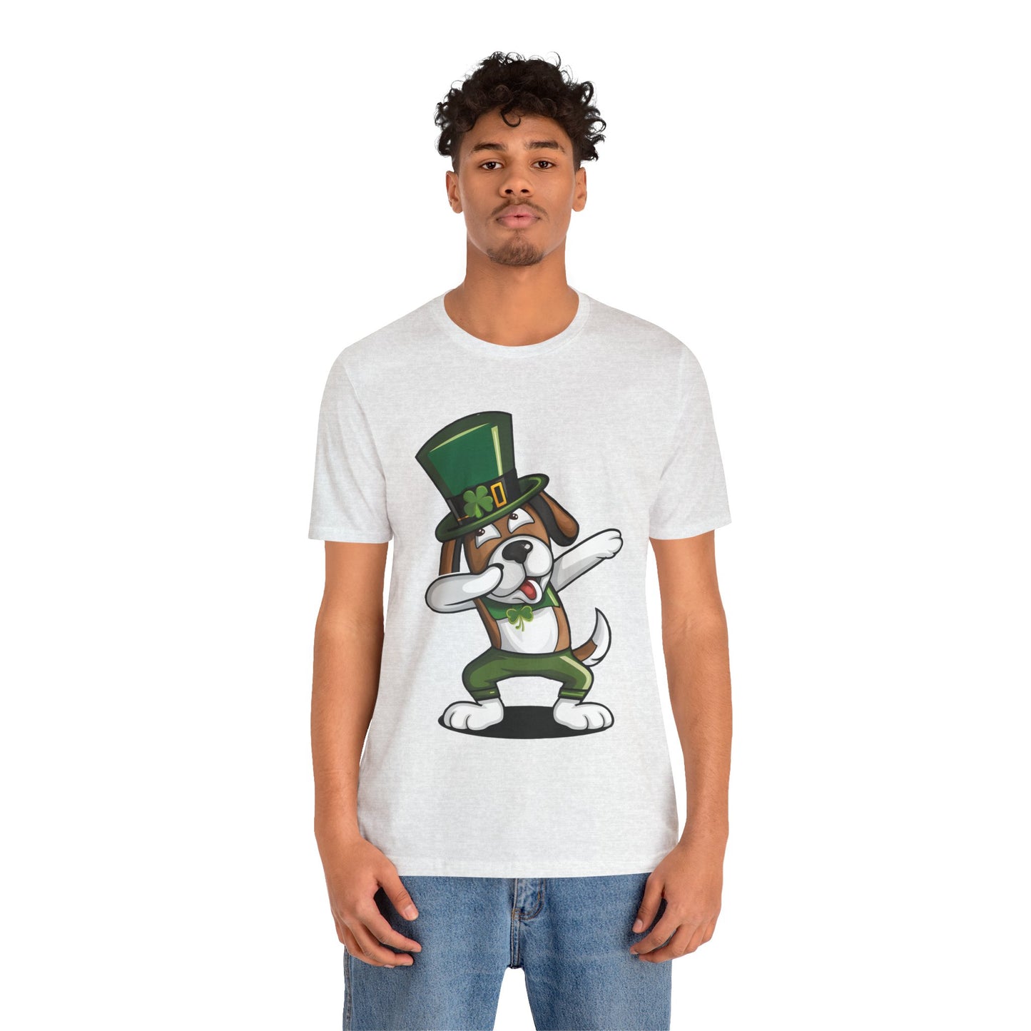 Cute Cartoon St Patrick's Day Dog Dabbing Unisex Jersey Short Sleeve Tee