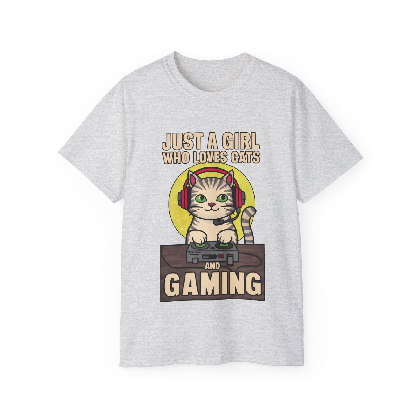 Cute Cartoon Just a Girl Who Loves Cats and Gaming Meme Organic T-Shirt