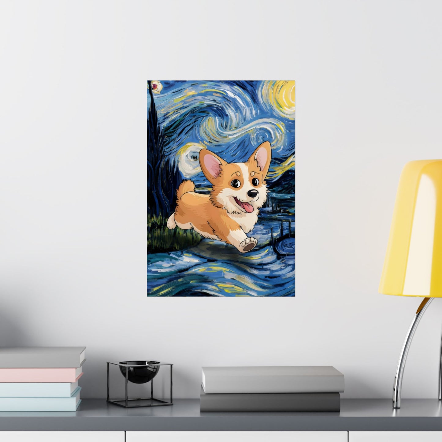 Cute Corgi Van Gogh Starry Night Matte Vertical Posters