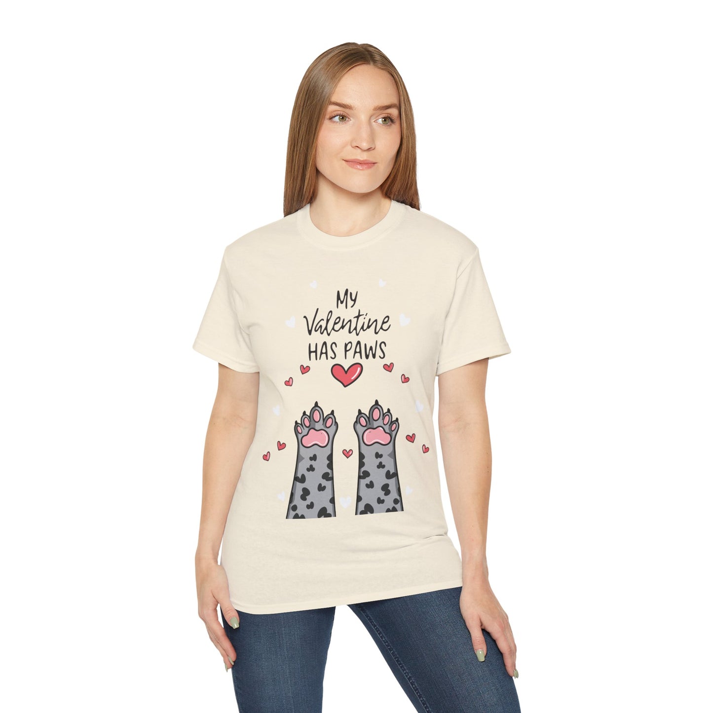 Cute Funny My Valentine Has Paws Unisex Organic T-Shirt