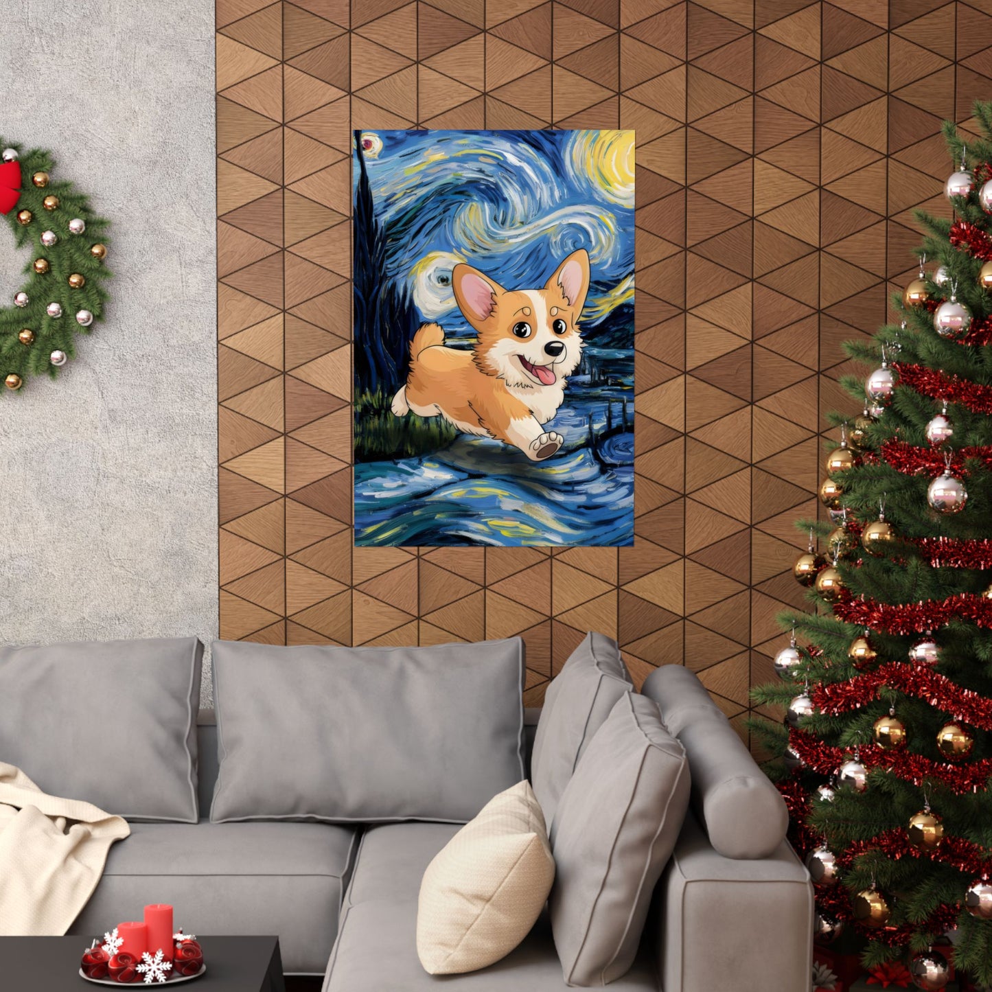 Cute Corgi Van Gogh Starry Night Matte Vertical Posters