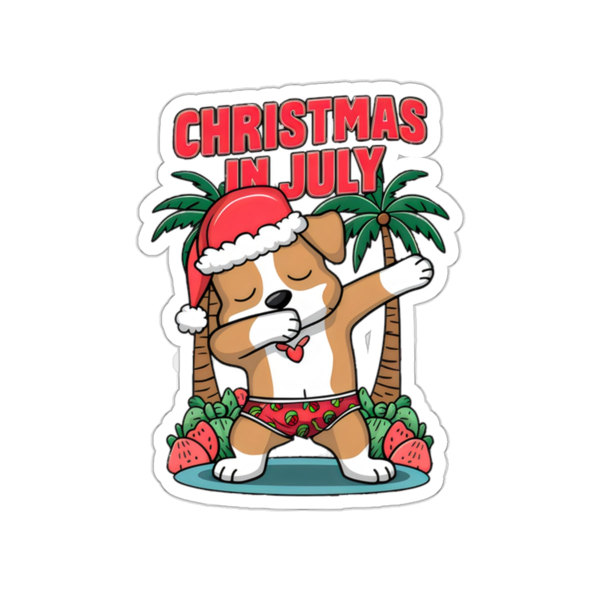 Cute Dog Cartoon Christmas in July Meme Kiss-cut Stickers