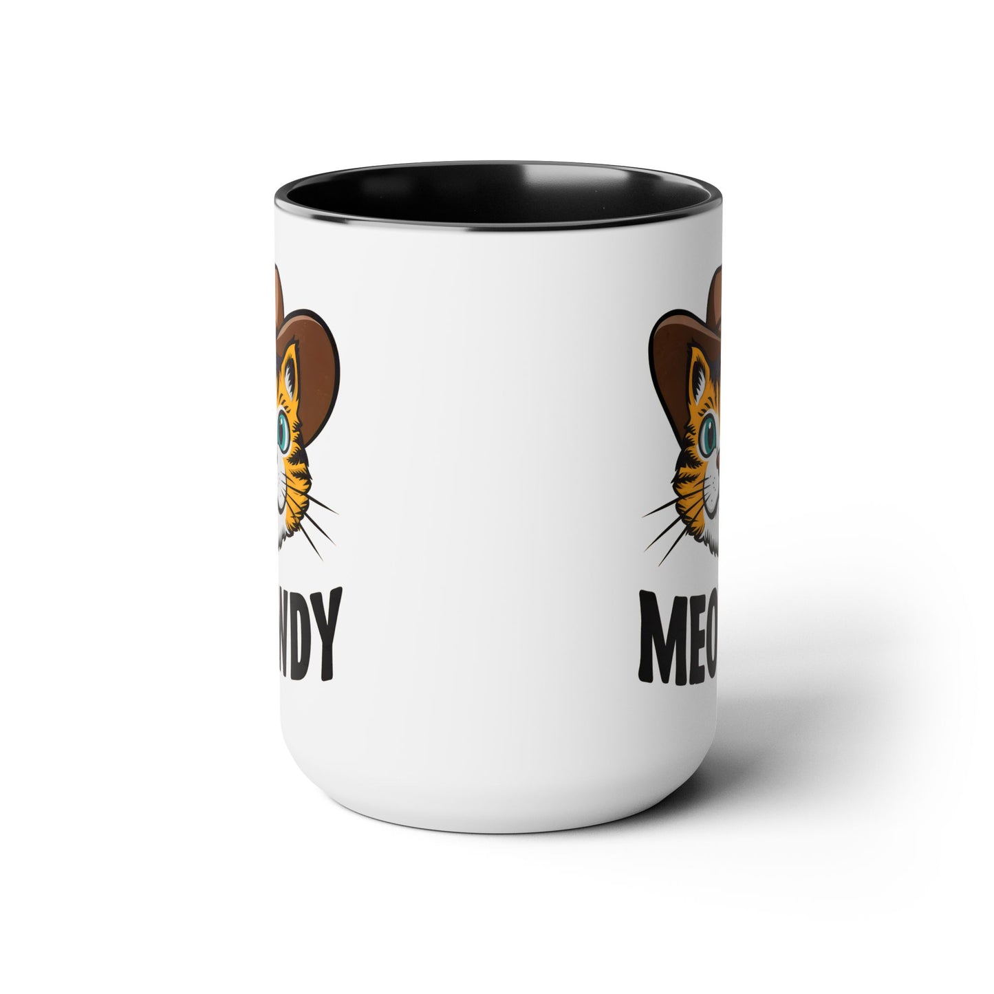 Cute Funny Cat Cartoon Meowdy Meme Two-Tone Coffee Mugs, 15oz