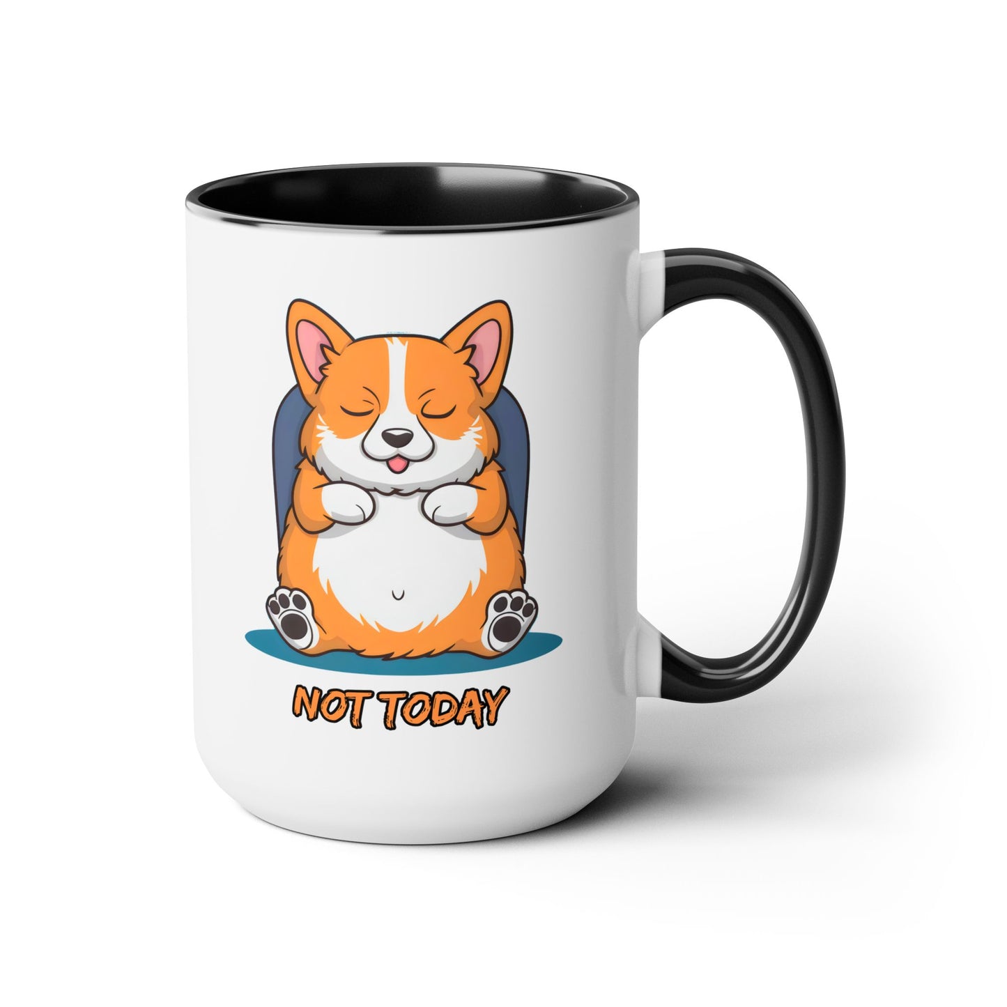 Cute Funny Dog Cartoon Corgi Not Today Meme Two-Tone Coffee Mugs, 15oz