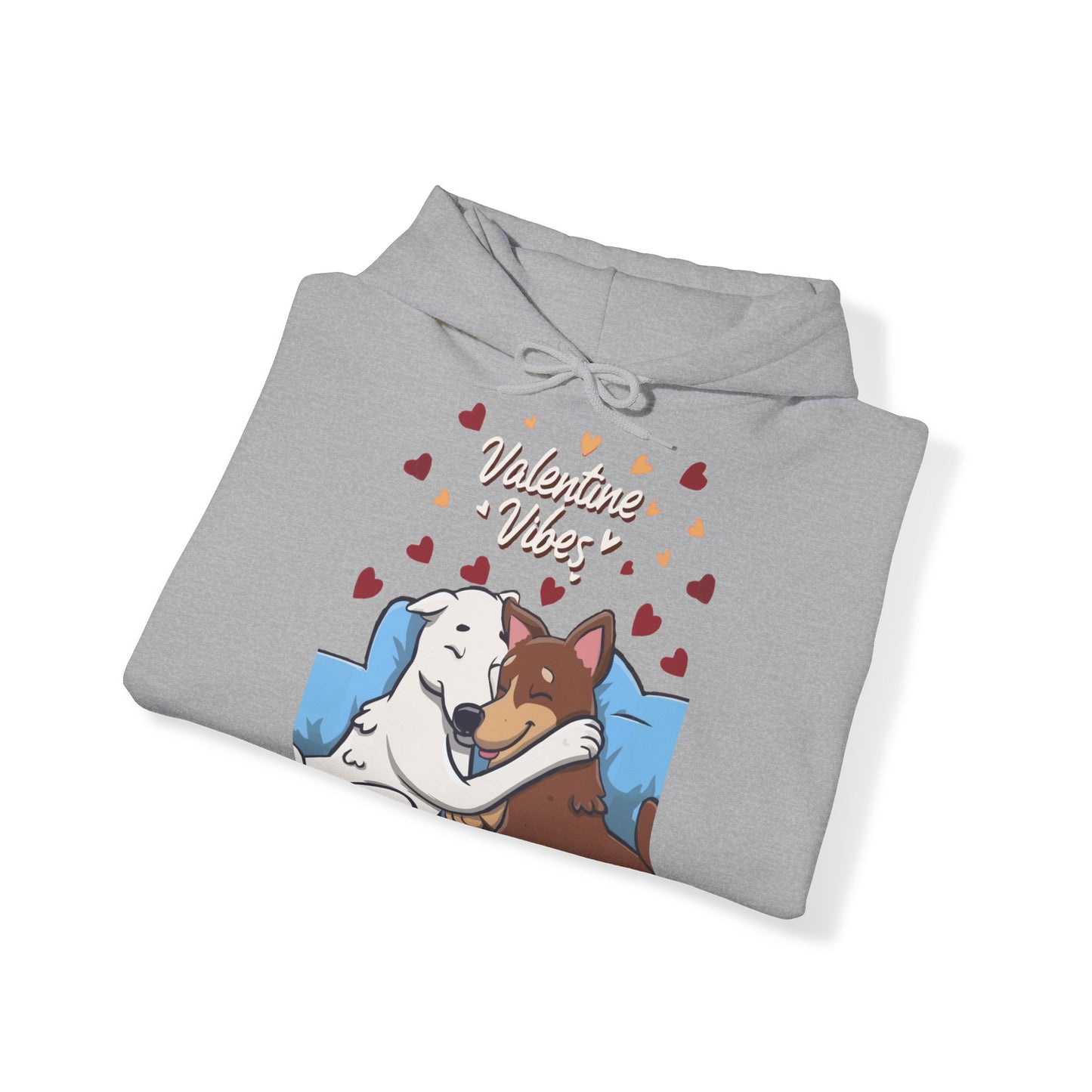 Cute Dog Cartoon Valentine Vibes Unisex Hooded Sweatshirt