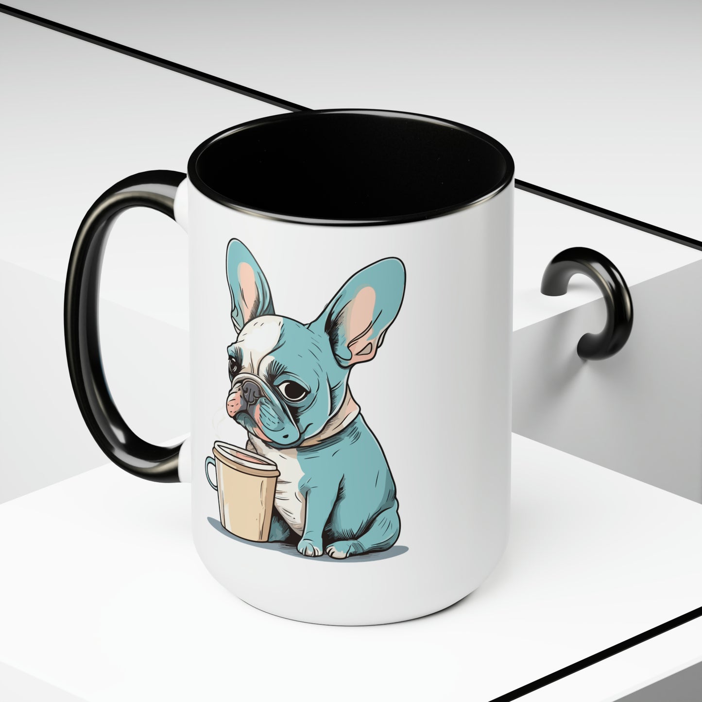 Cute Dog Drinking Coffee Meme Two-Tone Coffee Mugs, 15oz