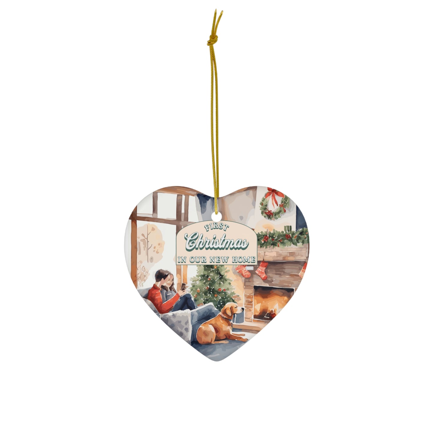 First Christmas in Our New Home Dog Lover Ceramic Ornament, 4 Shapes