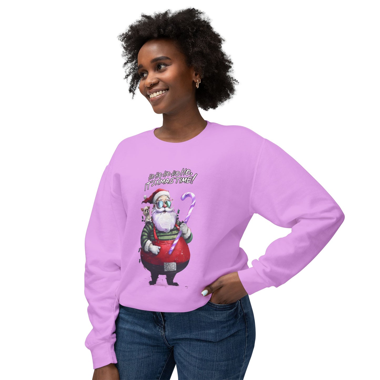 Cute Cartoon Santa and Dog Christmas Crewneck Sweatshirt