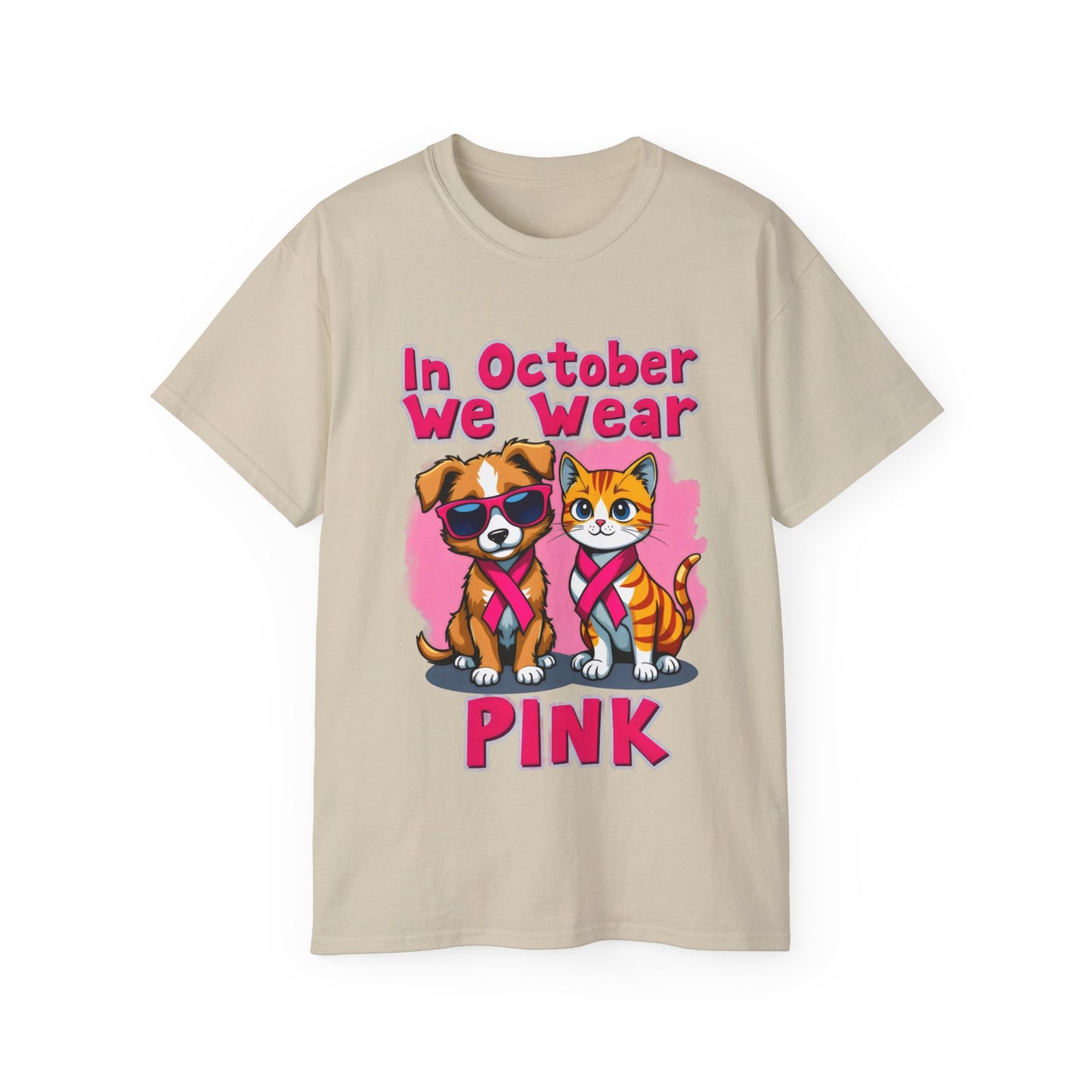 Cute Pet Cartoon In October We Wear Pink Unisex Organic T-Shirt